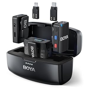 BOYAMIC Wireless Lavalier Microphone for iPhone Android Tablets Camera,Onboard Recording,984ft Range, 10h Battery Life with Charging Case, Clip on Wireless Lapel Mic for Live Streaming Video Recording