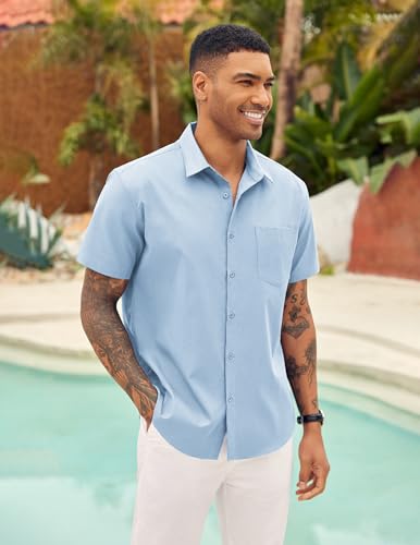 COOFANDY Men's Short Sleeve Shirts Summer Casual Dress Shirt Regular Fit Smart Casual Button Down Shirts Plain - Image 3
