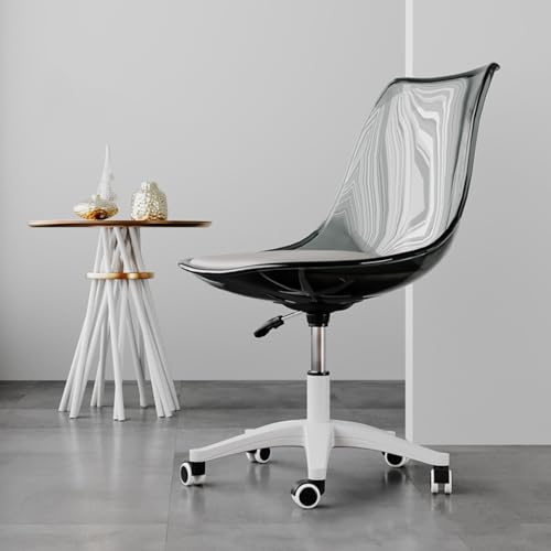 Silla de oficina ergonómica sin brazos con cojín de asiento y rotación de 360° de altura ajustable, silla de tocador con respaldo acrílico transparente para oficina en casa, color negro