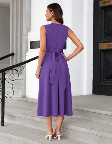 Image of GRACE KARIN Women 2026 Work Dress Sleeveless Tie Waist Elegant Party Cocktail A Line Flowy Midi Dresses with Pockets