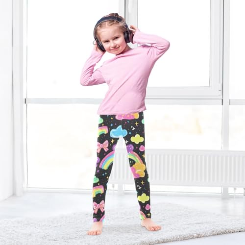 Rainbow Bows Cute Girls Leggings Ultra Soft Compression Yoga Gym Pants for Kids 4-10T4