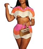 KANSOON Two Piece Outfits for Women Skirt Contrast Color Short Sleeve Crop Top and Mini Skirts Set Orange M