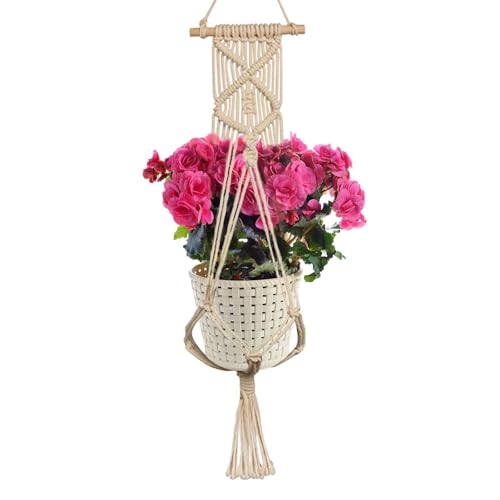 Perchas para macramé de interior – Cordón de maceta colgante al aire libre Boho | Decoración del hogar Fácil de colgar para oficinas, restaurantes, hoteles y mercados