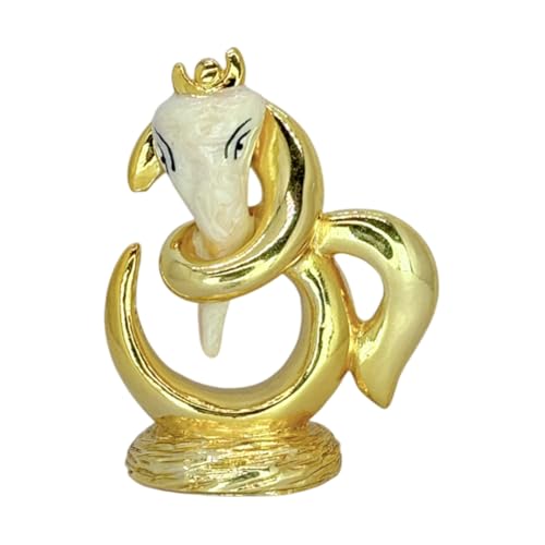 Image of Pearl White Om Ganesha | Gold Plated Ganpati Idol with Sacred Om Symbol for Home, Office, Pooja Room, Travel & Car Dashboard |Ganesha Murti for Blessings, Positive Energy | Height 2.3 Inch