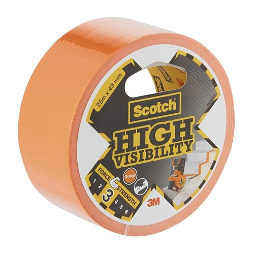 Scotch Ruban Adhésif en Toile Orange Haute Visibilité – 1 Rouleau (25 m x 48 mm) | Multi-usages, Forte Adhérence, Déchirable à la Main, Inscriptible,...