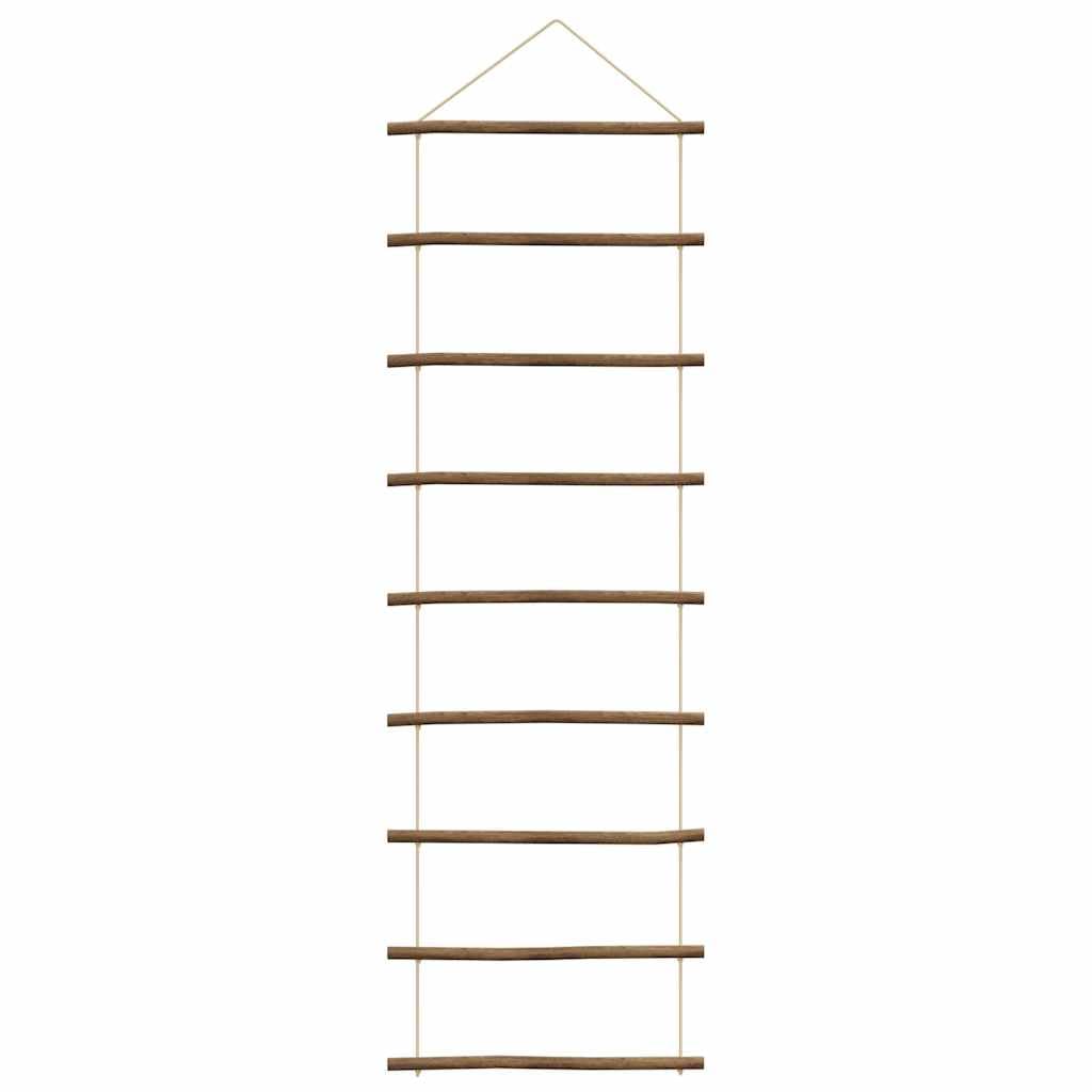 Dekoracja ścienna w kształcie drabiny z naturalnego drewna 50 x 150 cm z 9 gałązkami liny konopnej, rustykalny urok, do wnętrz, wszechstronna jako wioska bożonarodzeniowa, miniaturowa wioska i