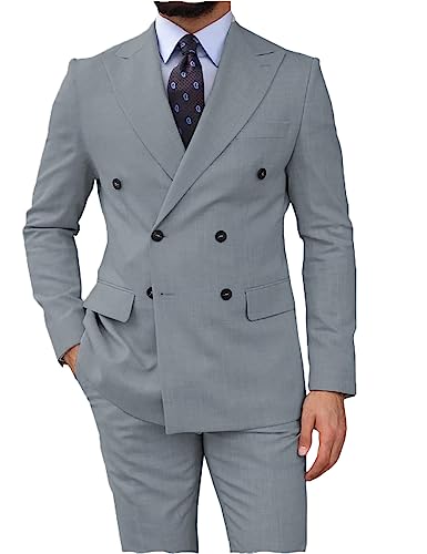 Summer Casual Men's Suits Regular Fit 2 Piece Party Tuxedos Linen Double Breasted Blazer Pants for Beach Wedding2