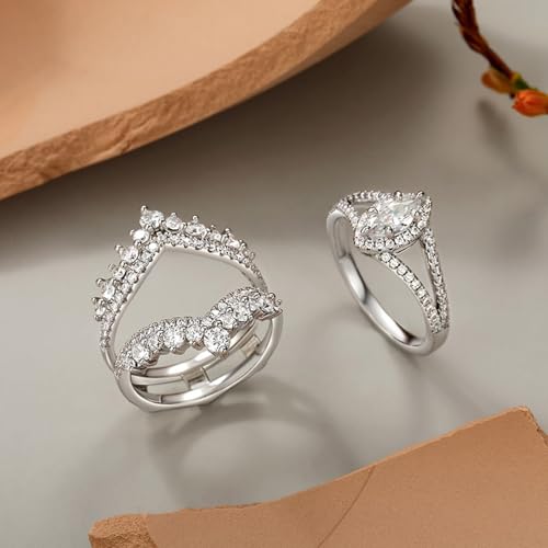 Image of Jeulia 2PCS Interchangeable Wedding Ring Set for Women; 925 Sterling Silver Marquise /Pear Cut Engagement Ring Band Romantic Anniversary Christmas Bridal Set with Jewelry Gift Box