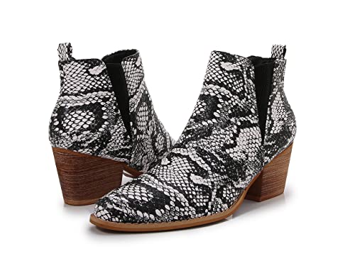 mm Women's Polyurethane Leather Wooden Heel Low Chelsea Ankle Boots