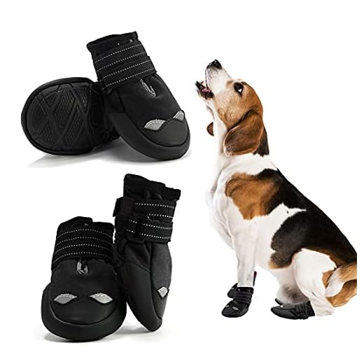 AQH Zapatos Perro, 4 Pcs Zapatos para Perros Botas, Impermeables para Perros Botines Antideslizante y elástica Resistente para Mediano y Grandes Perros (8#, Negro)