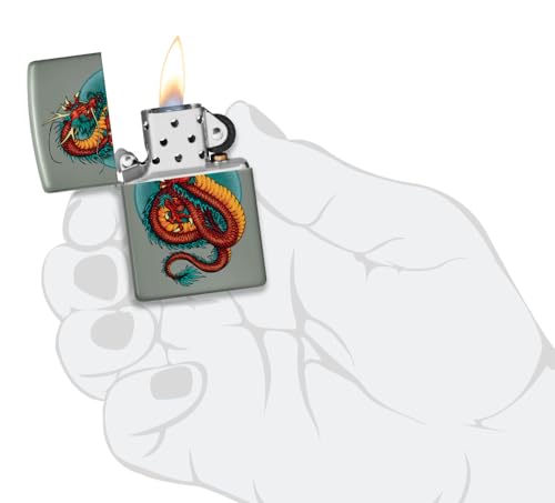 Encendedor Zippo Dragon Rojo Chino Verde Mate miniatura 4