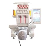 Single Head Embroidery Machine 12 Needles 20x14 Embroidery Area, 1200SPM Max Speed Multi Needle Embroidery Machine for Flat, Caps and Garments and 3D, WiFi Available 10.1' Touch Screen (1201MINI)