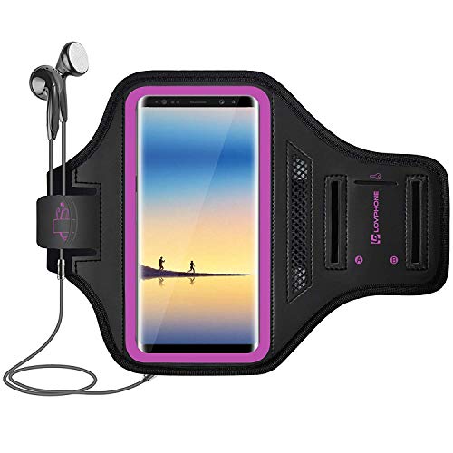LOVPHONE iPhone 14 Pro Max/14 Max/ 13/12 Pro Max/Samsung Galaxy Note 20/10/9/8 Armband,Sport Running Exercise Gym Case,Fingerprint Sensor Access Supported,Water Resistant and Sweat-Proof (Rosy)