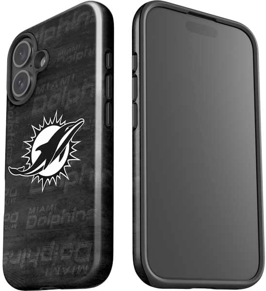 Skinit Impact Phone Case Compatible with iPhone 16 - Officially Licensed NFL Miami Dolphins Black & White Design
