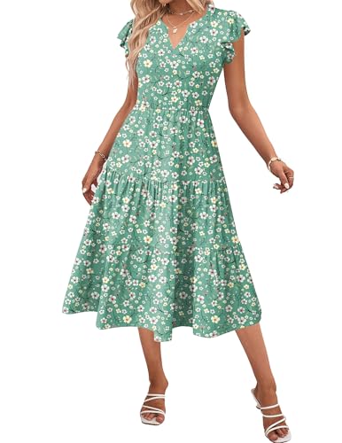 Image of ZEAGOO Womens Summer Casual Dresses Ruffle Sleeve V Neck Midi Dress Flowy Tiered Dress with Pockets Boho Sundresses