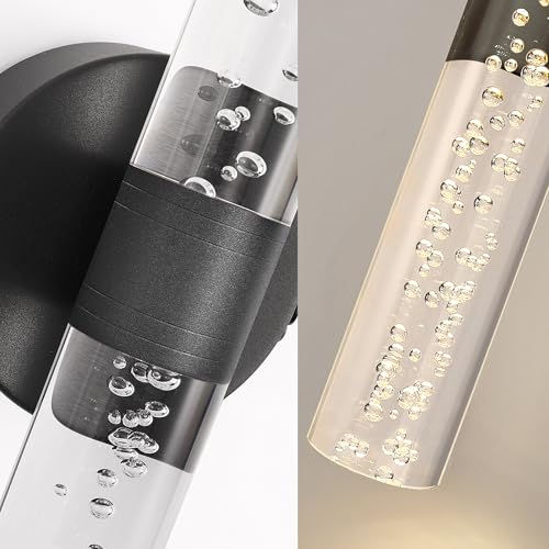 Image of DORESshop Battery Operated Wall Sconces Set of 2, 10000mAh Rechargeable Wall Sconce with Bubble Crystal, 9 Color Dimmable Wireless Wall Sconce, Sconce Wall Decor for Living Room, Bedroom, Black 18in