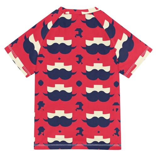 Boys Short Sleeve T-Shirts Beard Red Graphic Rashguard Kids Swim Shirts Sun UPF 50+2