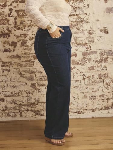 Image of KOTTY Women's Plus Size Straight Fit High Waist Wide Leg Jeans for Stylish Trendy Look