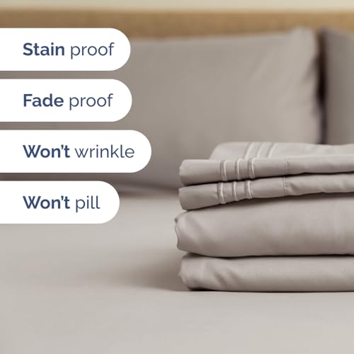 Image of Split Cal King Bed Sheet Set - 5 Piece Split Cal King Sheets - Light Grey | Ultra-Soft, Breathable & Cooling - Comfy, Wrinkle & Fade Resistant - Fits 8 inch to 16 inch Inch Mattress with Deep Pockets