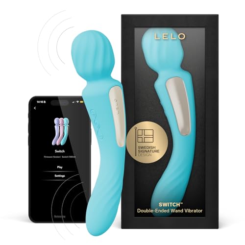 LELO SWITCH 女性用ダブルエンドバイブレーターワンド（Bluetoothアプリ対応）、12種類の快感モード付きダブルディルド (Aqua) - 画像1