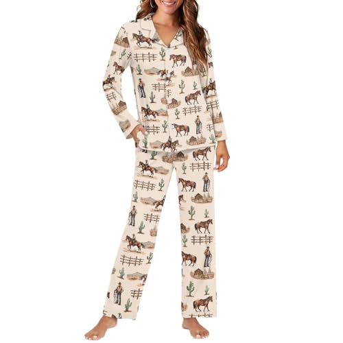 Pajamas for Women Set Long Sleeve Button Down Pajama Set Womens Button Up Top Pants2