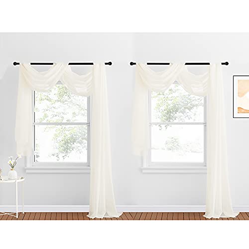 NICETOWN Beige Window Scarf Valances, Voile Fabric Canopy Curtains for Draping, Party Scarf Curtains for Birthday/Revelry, Light Beige, W60 x L216, 2