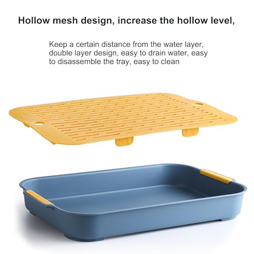 Hoquare Large Rabbit Litter Tray, Rectangular Bunny Litter Box with Grid, 2 Tier Flat Rabbit Cage Toilet Tray, Small Pet Litter Box Toilet Potty for Bunny, Guinea Pig, Cat(Green) - Image 3
