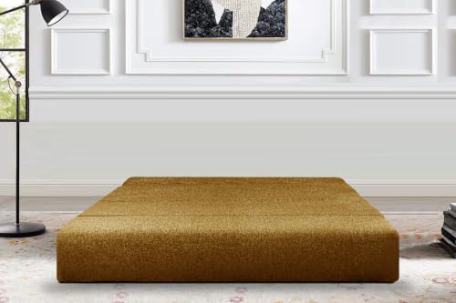 Image of Los Angeles Foldable Two Seater Sofa Cum Bed, Sofa Bed 4 X 6 Feet Jute Fabric Washable Cover- Including Cushion Perfect for Living Room - Golden