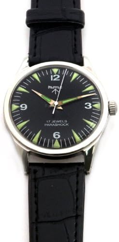 Amazon 英国軍愛用 ブロードアロー 機械式手巻 Hmt軍用時計 耐震機能 クロコダイル模様型押し マットブラック メンズ腕時計 腕時計 通販