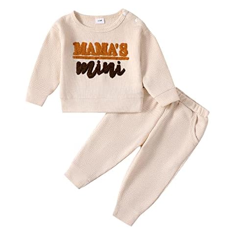 Mikrdoo Toddler Girls Clothe 2T 3T Baby Girl Outfits Long Sleeve Sweatshirt Top Pants Set Little Girl Clothes Fall Winter Clotheing 2t-3t Apricot Cover
