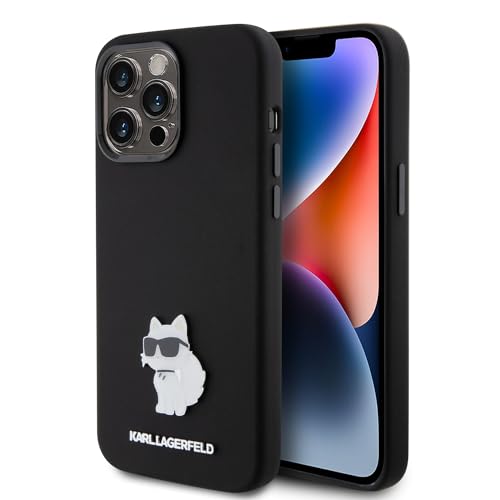 KARL LAGERFELD KLHCP15XSMHCNPK Coque pour iPhone 15 Pro Max 6,7" Noir Silicone Choupette Metal Pin