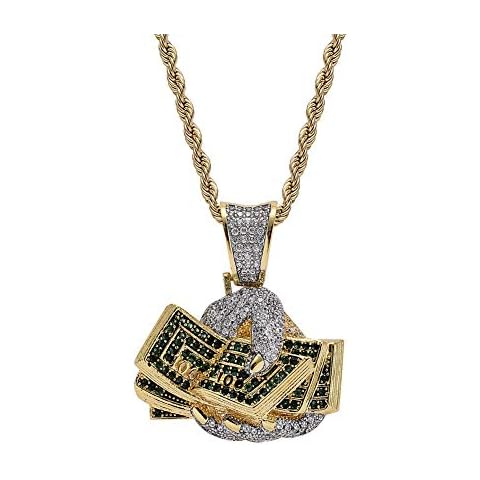 KMASAL Jewelry Iced Out Holding A US Dollar Pendant Necklace 18K Gold Plated Bling CZ Simulated Diamond Hip Hop Rapper Chain Necklace for Men Women Cover