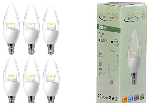 Tech Traders - 6 lampadine LED E14, 5 Watt, luce bianca calda