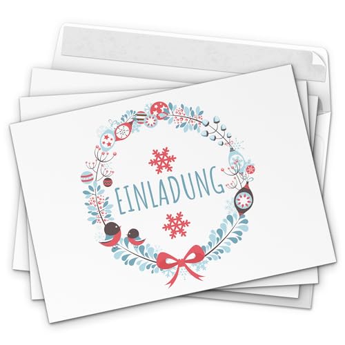 10 Weihnachts-Einladungskarten Mit Umschlag – Vintage Kranz Design Für Firmenfeier & Privat