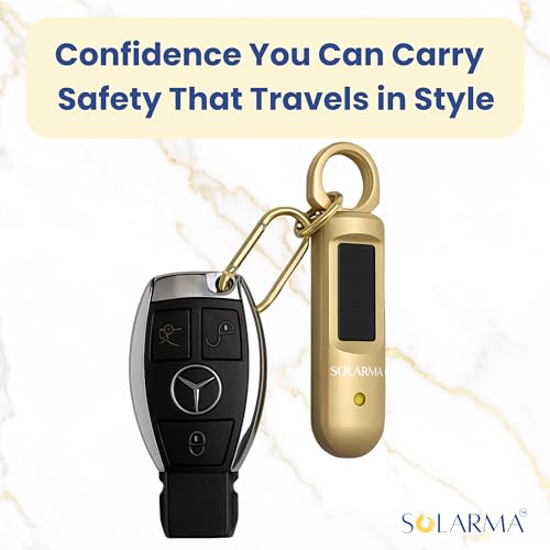 Image of HerTime2 Personal Safety Alarm for Women - Loud Self Defense Siren, Waterproof Keychain with Strobe Light - Solar Rechargeable, Gold