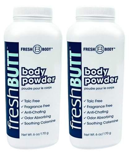 Fresh Butt Body Powder for Men and Women - Unscented Deodorant Powder, Anti-Chafing, Talc-Free, 6oz (Pack of 2)