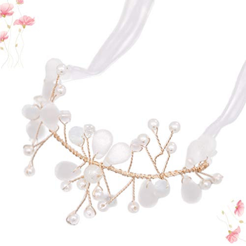 Amosfun main de mariée fleur demoiselle d'honneur perle bande de poignet bracelet de fleur de bal avec ruban de fil pour la décoration de fête de demoiselle d'honneur de mariage (doré)