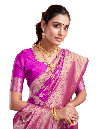 Image of SIRIL Women's Banarasi Silk Saree | Kanjivaram Silk Saree With Unstitched Blouse Piece