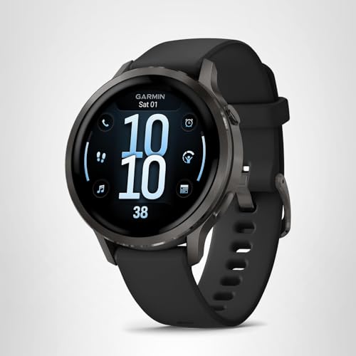 Garmin Venu 4 - Montre GPS connectée forme et santé avec écran Ultra-Lumineux et coloré, Lampe LED intégrée et Fonctions connectée - Noir et Gray avec Bracelet Noir - Boîtier 41mm