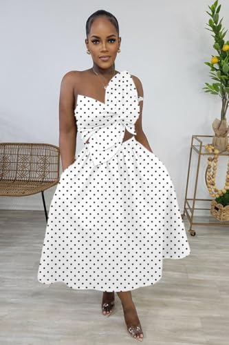 Image of YUEWOO Midi Dresses for Women Casual Summer Sundresses Vacation Outfits Spaghetti Strap Smocked Women Maxi Dress with Pockets