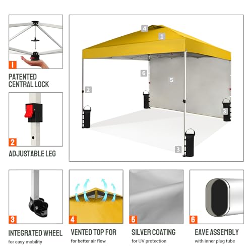 image for CROWN SHADES 10x10 Pop Up Canopy with 1 Side Wall - Beach Tent with On