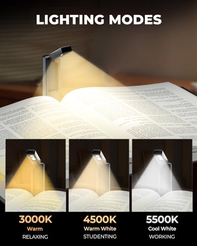 Lucarni Reading Light,Foldable Book Light,3 Color & Stepless Dimming Book Light for Reading at Night,700mAh Battery for Long-Lasting,Ultra Lightweight and Pocket-Sized for Book Lovers Gifts (Black)