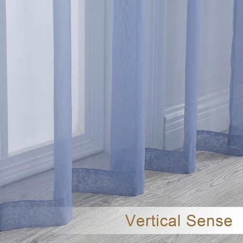 Image of Chyhomenyc Sheer Valances for Windows - Light Filtering Small Window Curtains for Living Room Bathroom Cafe Laundry Basement, Modern Dual Rod Pocket Voile Curtain, 42Wx14L inches, Denim Blue, 2 PCS