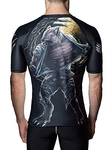 Raven Fightwear Men's BJJ Horror Werewolf Short Sleeve Rash Guard MMA Black Large