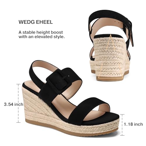 Image of TEMOFON Espadrilles Wedge Sandals for Women: Slip On Elastic Ankle Strap Platform Sandals Dressy Comfortable Summer Wedges Heels Shoes