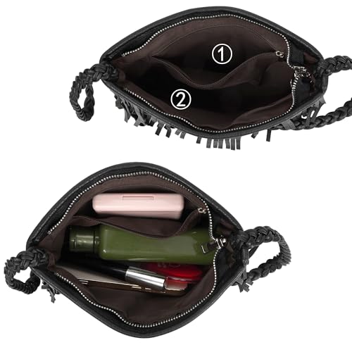 Image of Hoce Women's Leather Fringe Messenger Bag Large Hobo Crossbody Tassel Shoulder Bags, Gift for Mom Wife Girlfriend