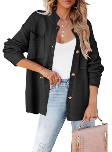 Dokotoo Cardigan Sweaters for Women Casual Open Front Long Sleeve Button Down Knit Outwear Stand Collar Fall Fashion 2024