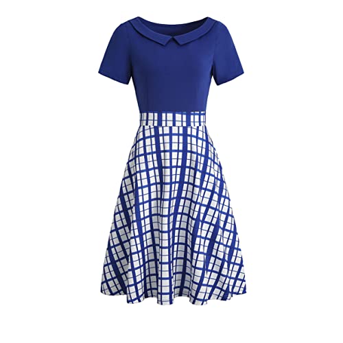 Image of Women's Elegant Vintage Dresses Knee Length Casual Floral Print Work Party Peter Pan Collar A-Line Dress with Pockets 978