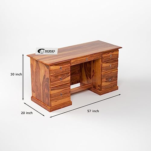 Image of Solid Sheesham Wooden Study Table & Desk with Drawer for Office and Home | Computer Laptop Table | Reading & Writing Desk | Laptop Desk (Honey)