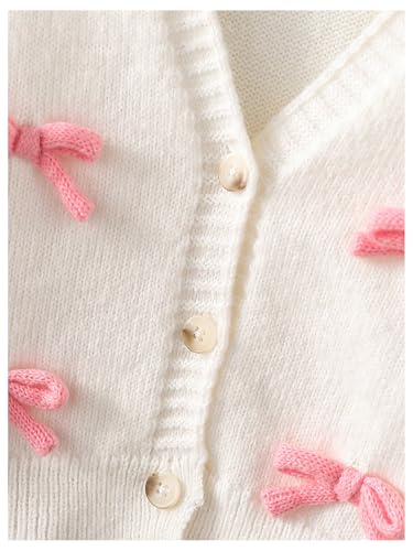Image of Floerns Girl's 3D Bow Decor V Neck Cardigan Button Down Long Sleeve Sweater Outwear